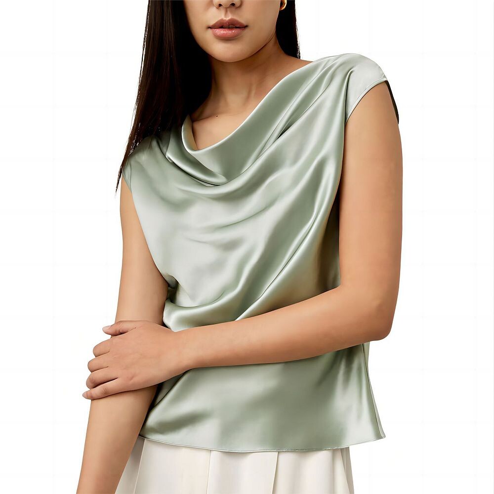 

Женский шелковый топ с воротником-хомутом Lilysilk Charmeuse, цвет Aqua Green