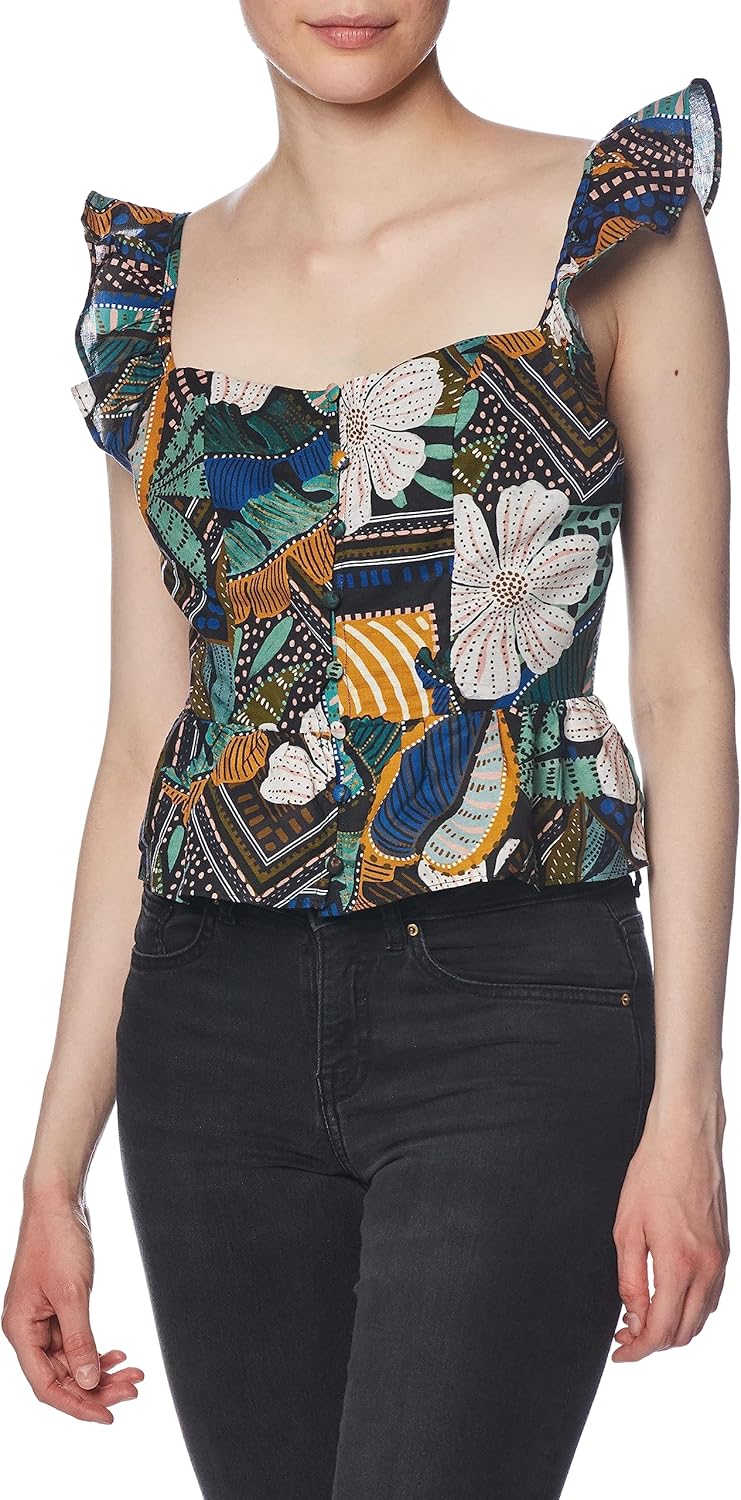 

Женский топ GUESS Carine без рукавов с баской, Tropical Traveler