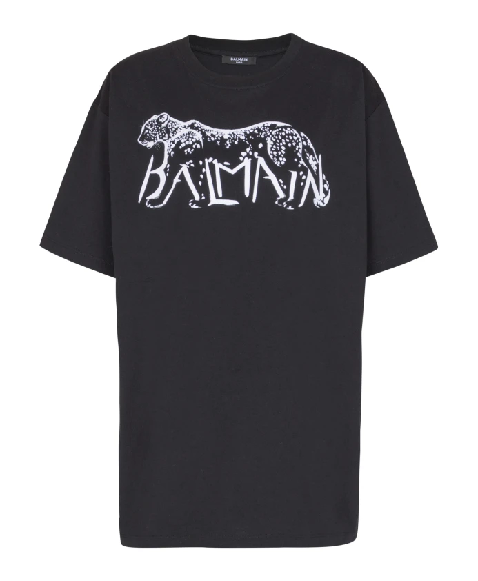 

Футболка с леопардовым принтом Balmain, черный