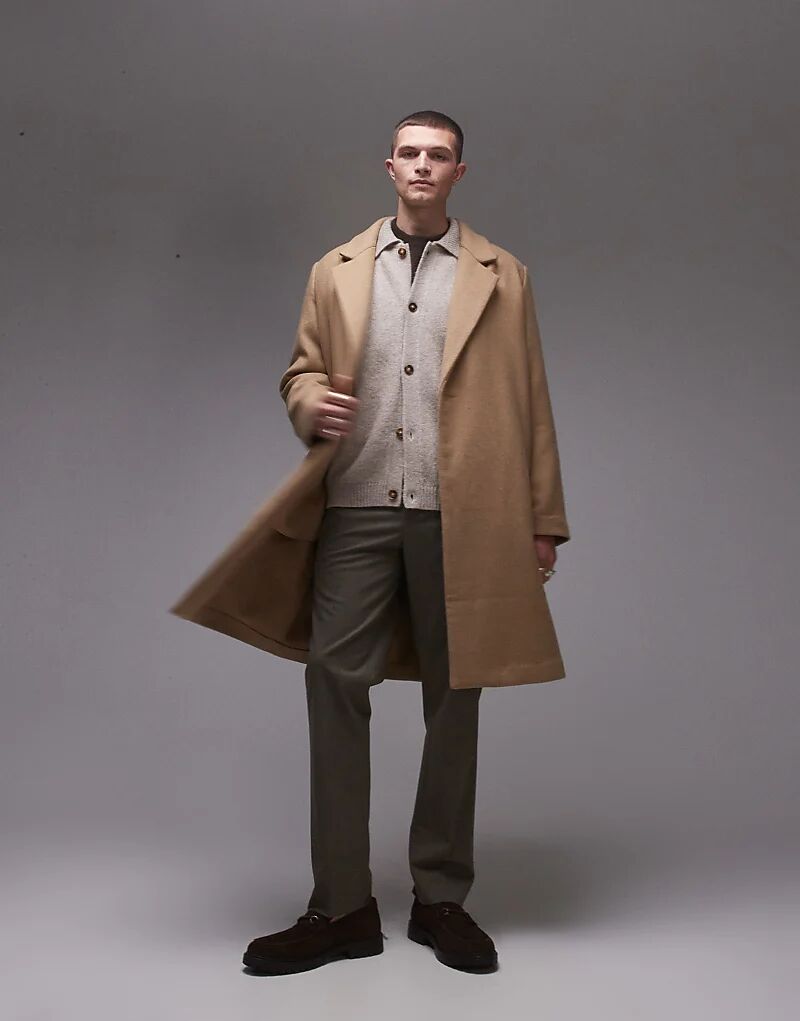 

Однобортное пальто цвета верблюжьей шерсти Topman