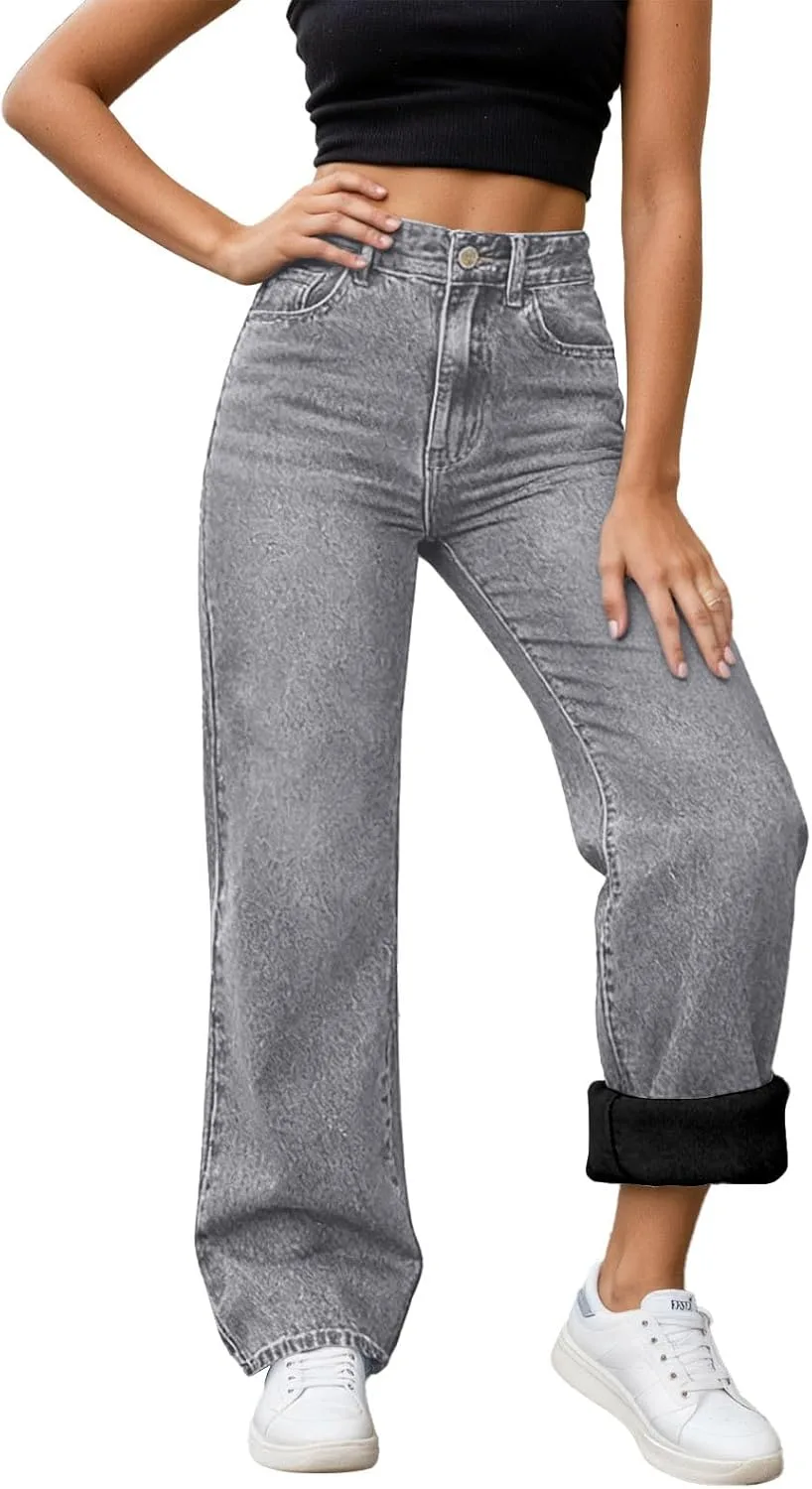

Джинсы женские Fleece Lined High Waisted Baggy Straight Leg