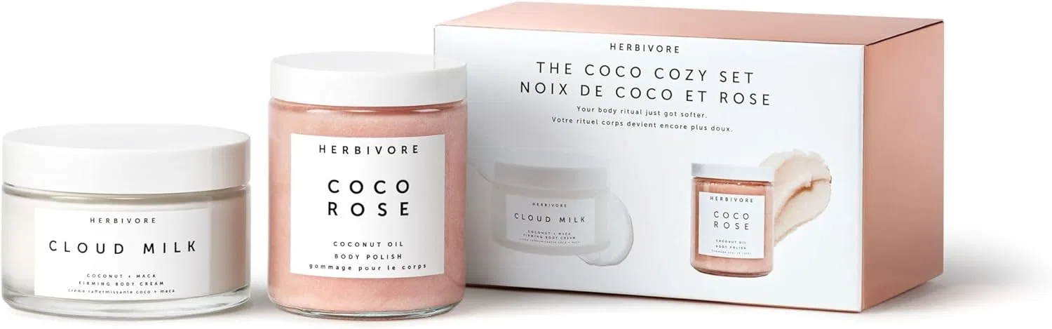 Скраб для тела и крем Coconut Oil Body Polish & Cloud Milk от HERBIVORE BOTANICALS, набор 2 предмета, 14 унций