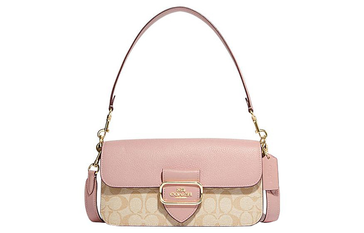 

Сумка через плечо Coach Tubas женская цвета хаки с монограммой и розовой отделкой из коровьей кожи