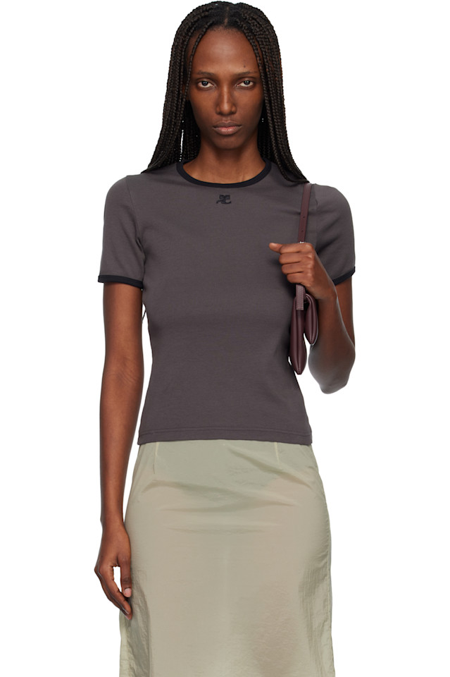 

Courrèges Серая контрастная футболка с фирменным знаком