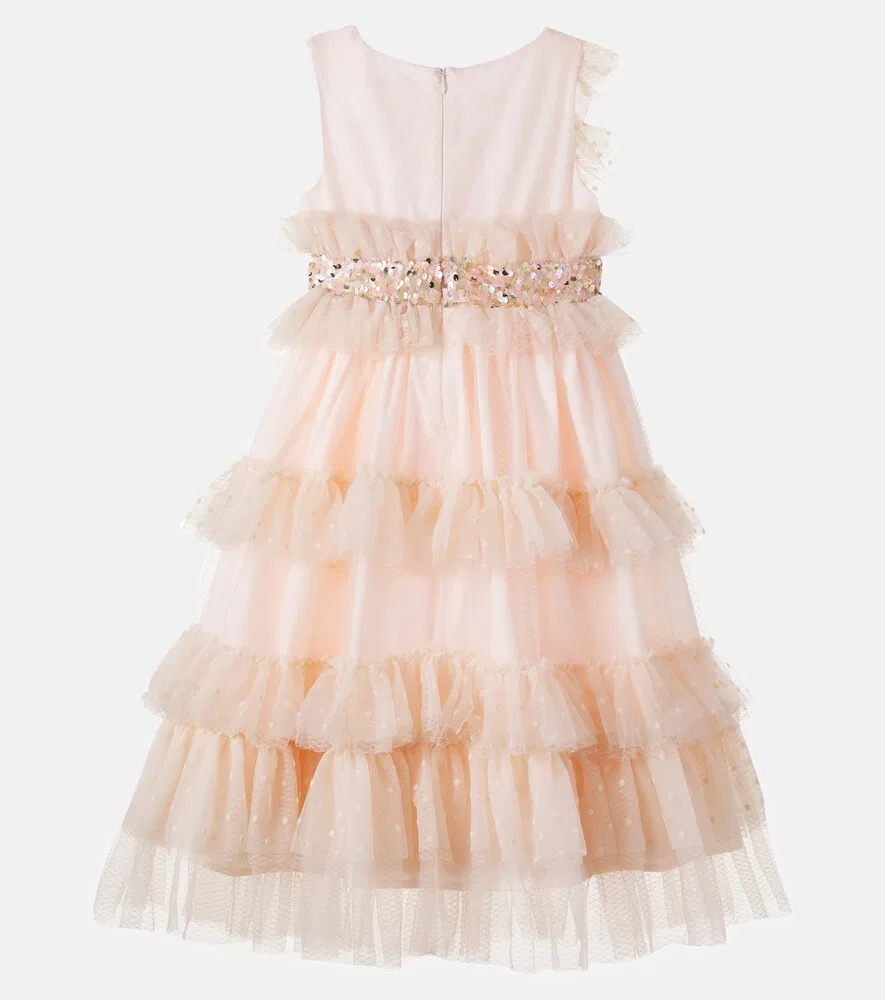 Платье из тюля с оборками, расшитое пайетками Patachou, розовый — фото 3