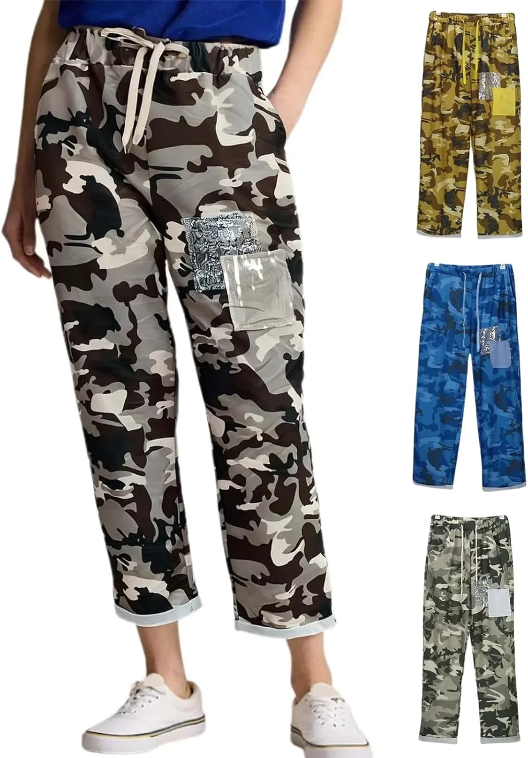 

Женские укороченные брюки Cotton Capri Camo, Plus Size, с кулиской, свободный крой
