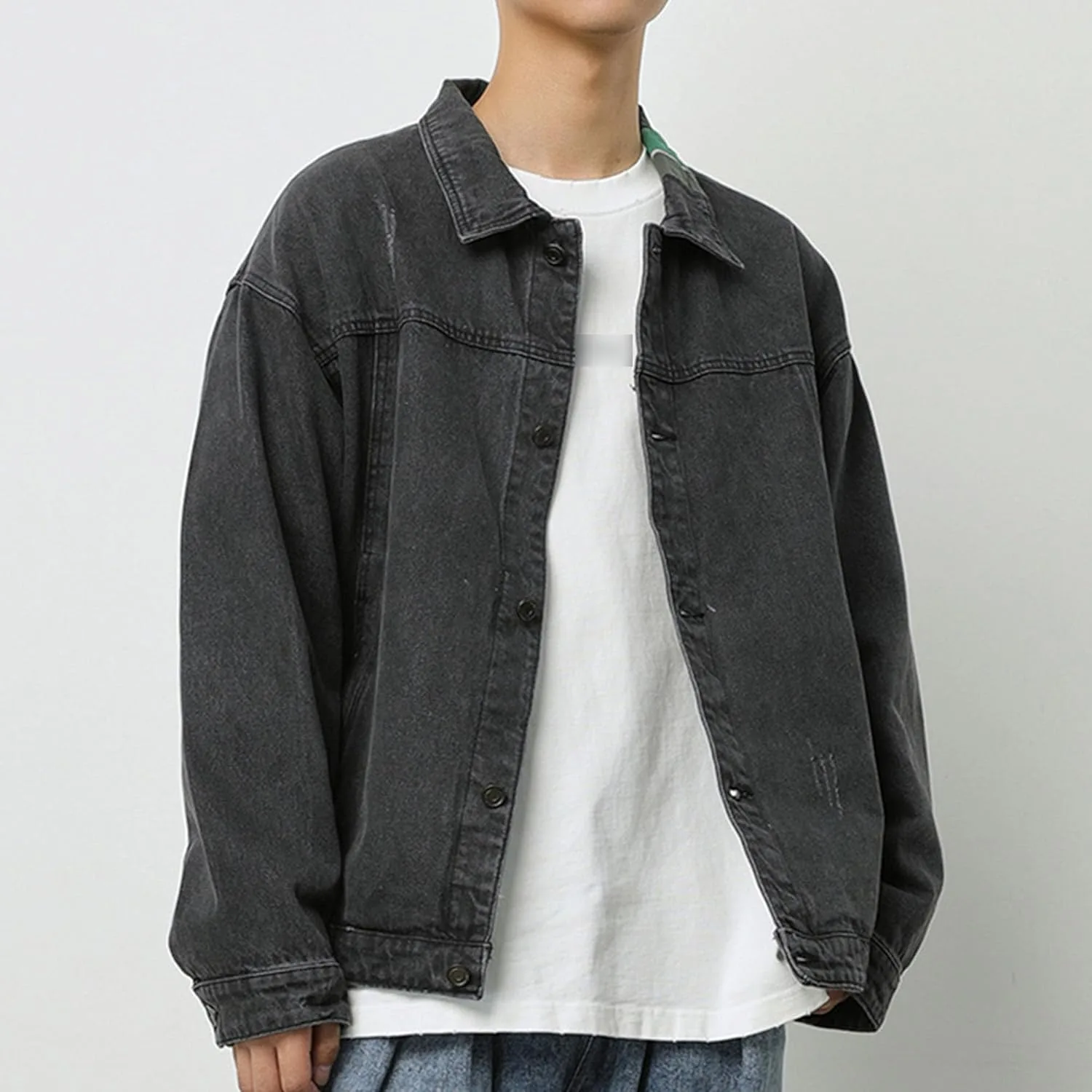 Мужская повседневная классическая винтажная джинсовая куртка Regular Fit Motorcycle Denim Jacket Generic, черный — фото 2