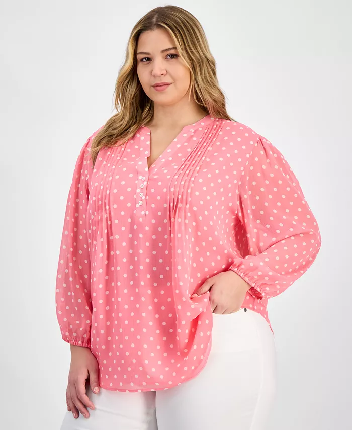 

Блузка с точками и защипами с рукавом 3/4 Plus Size Tommy Hilfiger, розовый