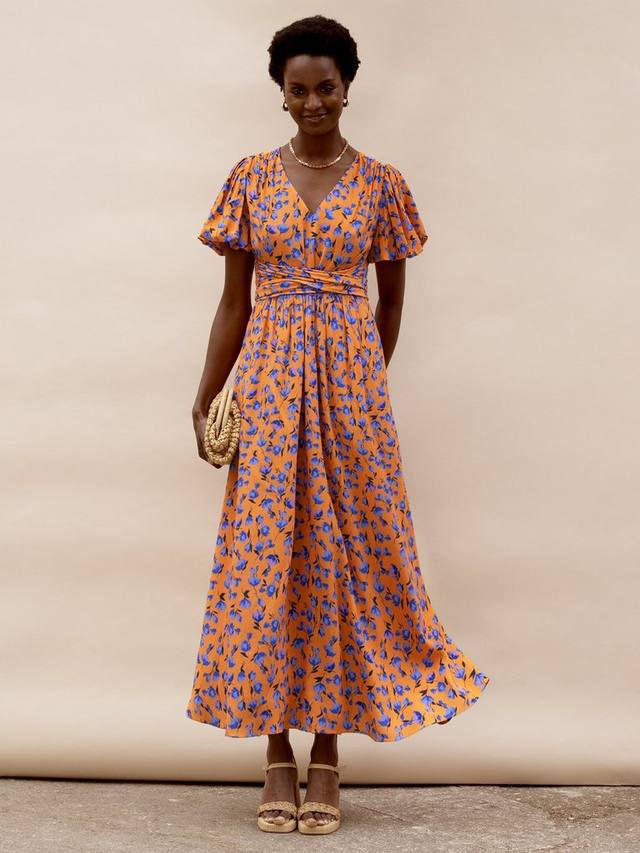 

Платье с пышными рукавами и цветочным принтом Ro&Zo, Orange