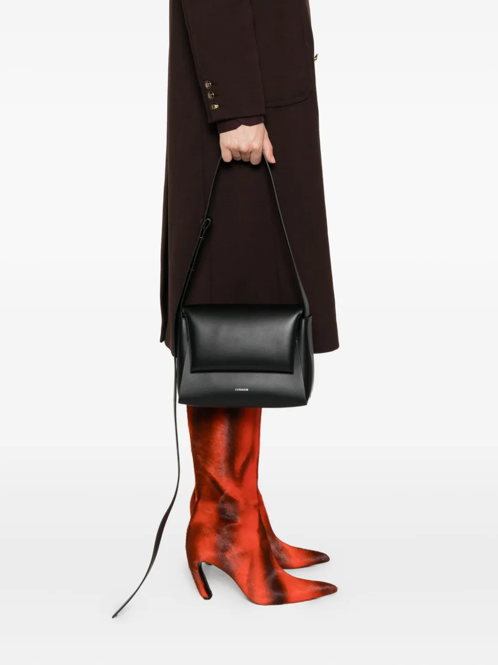 Кожаная сумка через плечо с логотипом JIL SANDER, черный — фото 2
