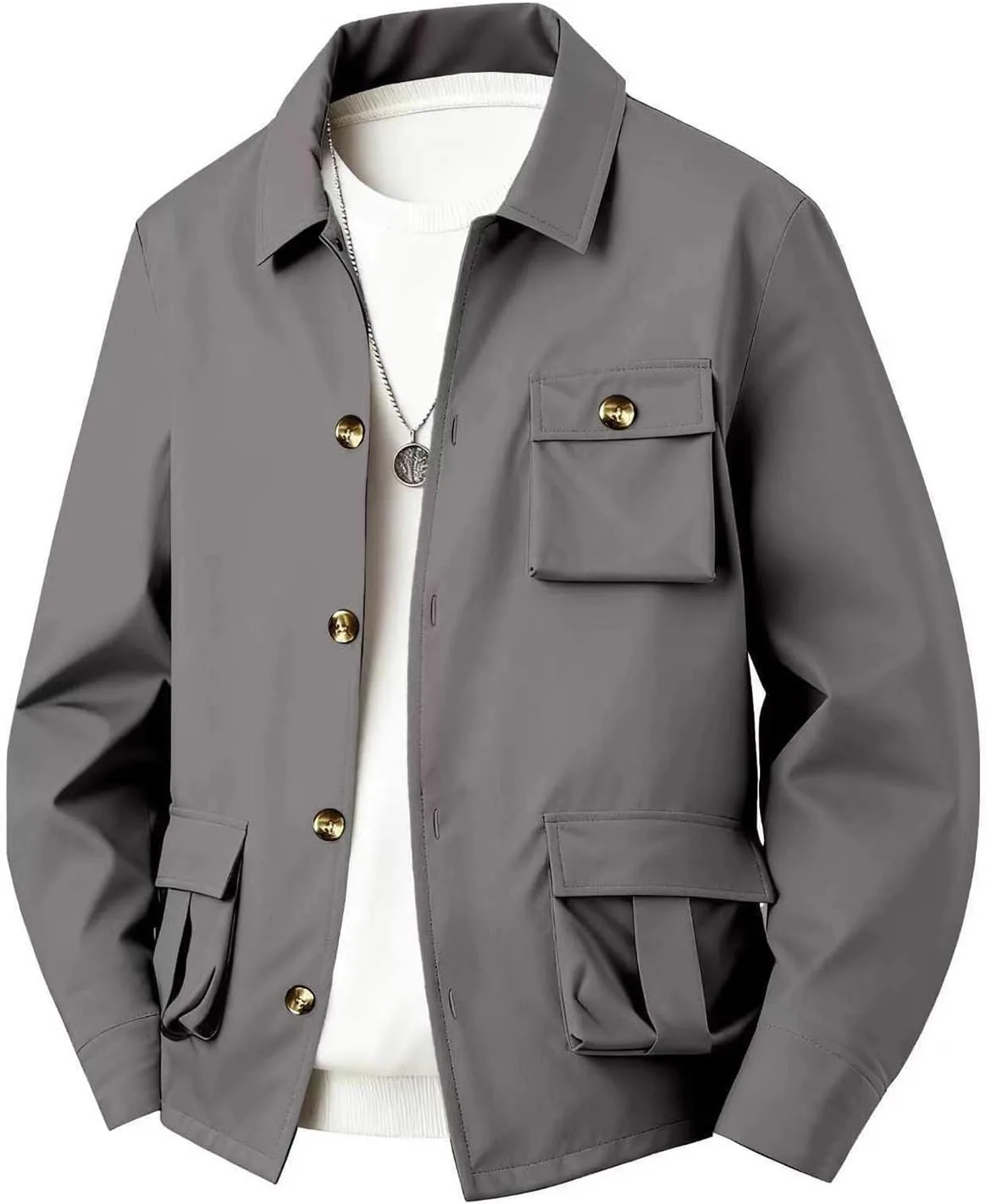 

Мужская сафари куртка Military Button Up Cargo Shacket Windproof с множеством карманов Xiaojmake