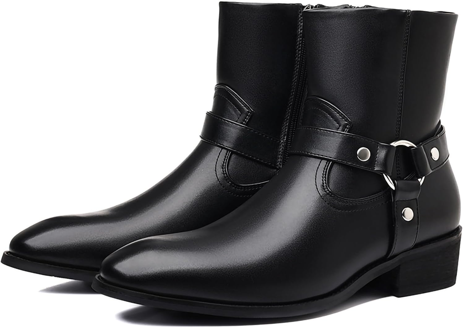 

Мужские ковбойские сапоги Мужские повседневные ретро стильные сапоги рыцаря Мужские сапоги до середины голени из ПУ-кожи с боковой молнией Generic, черный