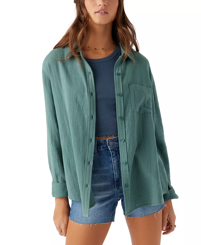 

Женская рубашка Leni с мятой фактурой, карманом спереди и пуговицами O'Neill, зеленый