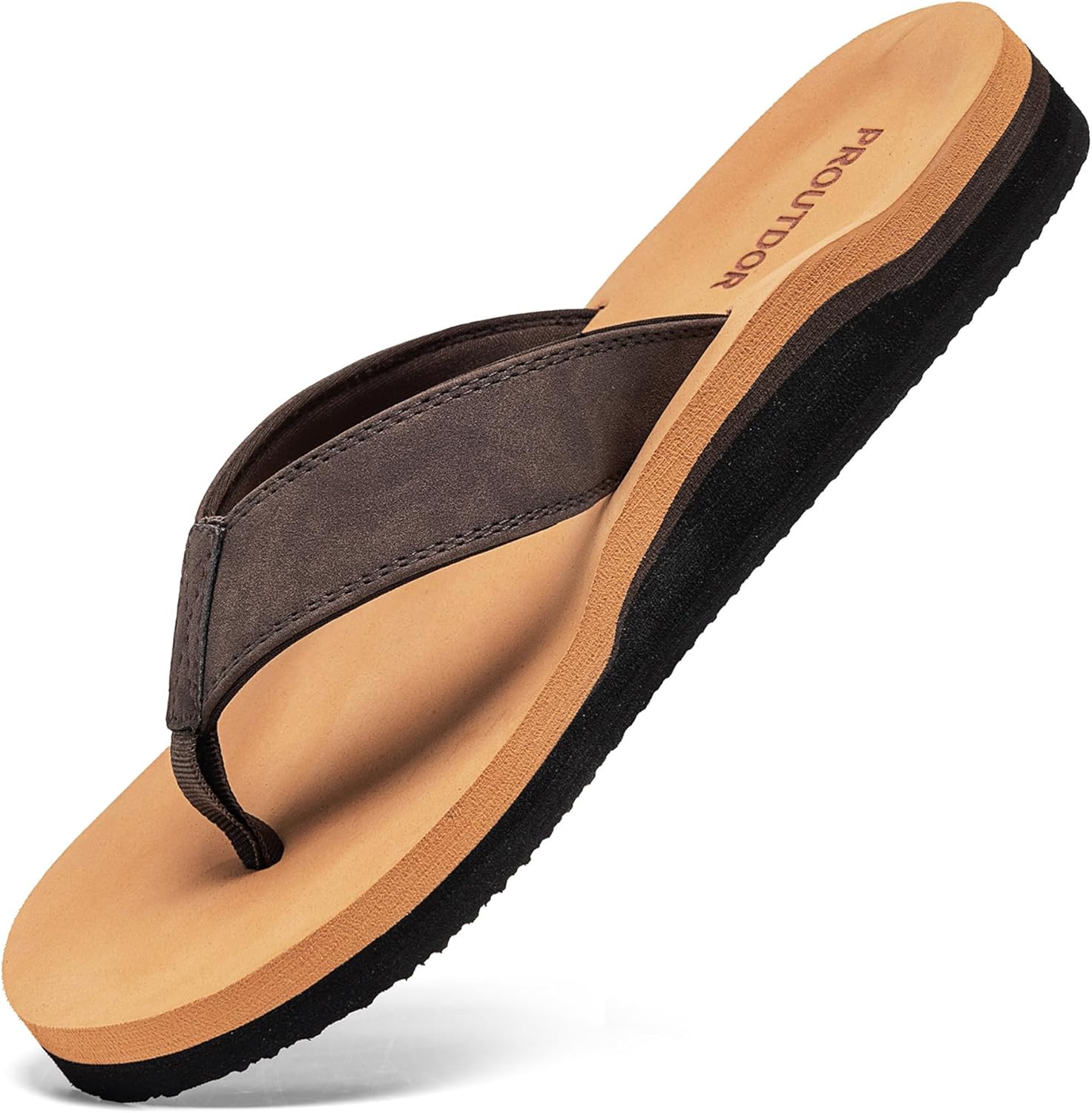 

Мужские широкие вьетнамки с ортопедической поддержкой свода стопы, спортивные шлепанцы с мягкой стелькой Proutdor, коричневый