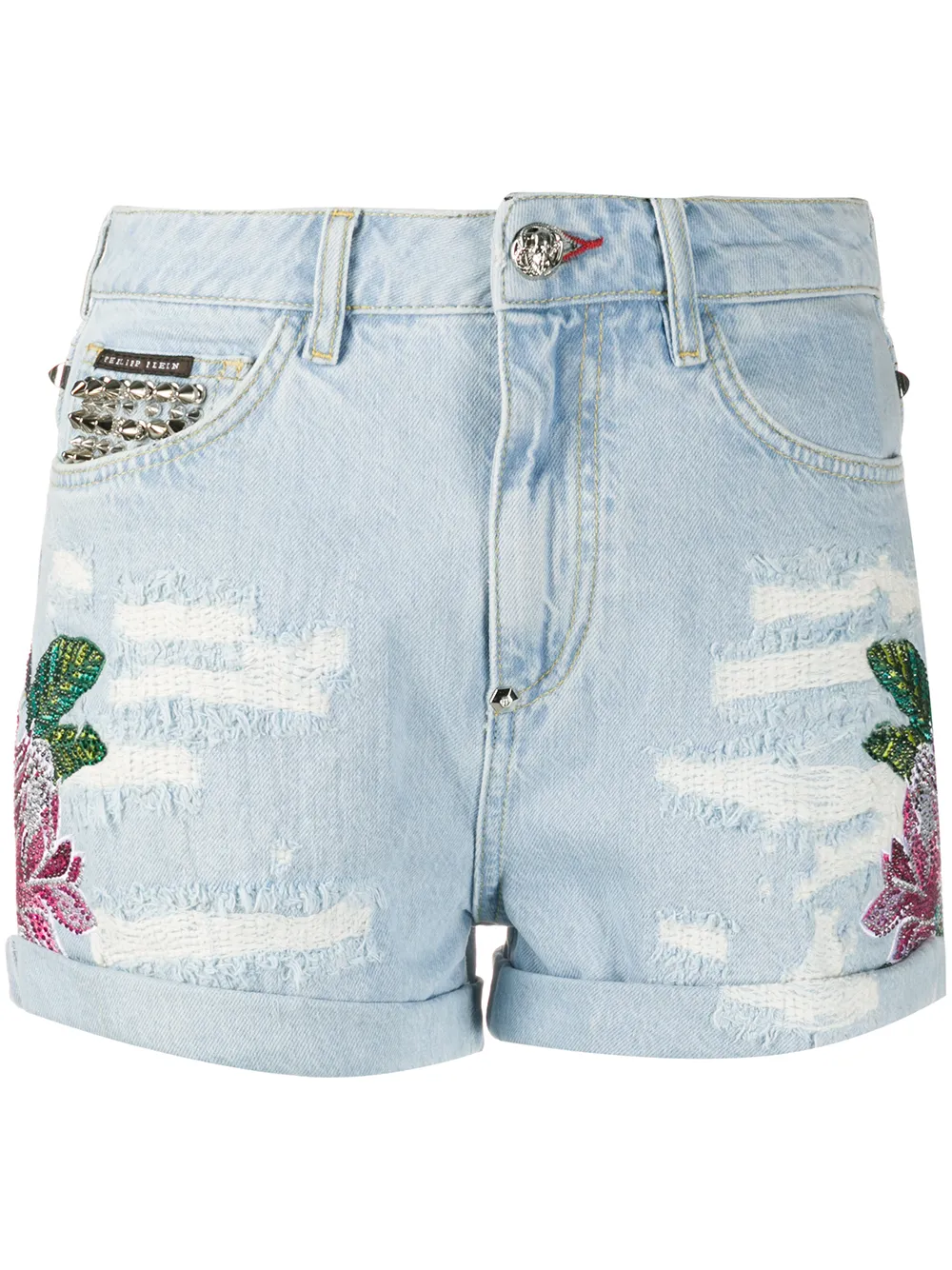 

Джинсовые шорты с вышивкой Philipp Plein, синий