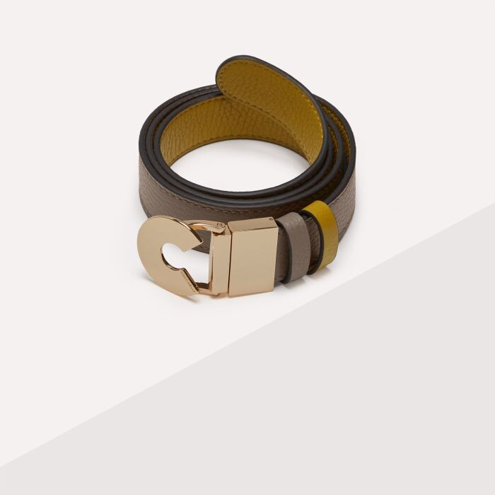 Ремень из зернистой кожи Coccinelle LOGO C REVERSIBLE, коричневый
