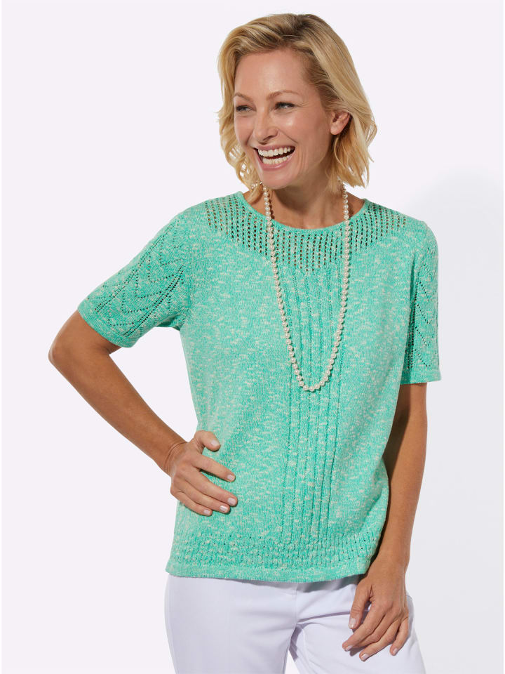 

Ажурный свитер в меланжевом цвете сине-зелено-экрю WITT WEIDEN