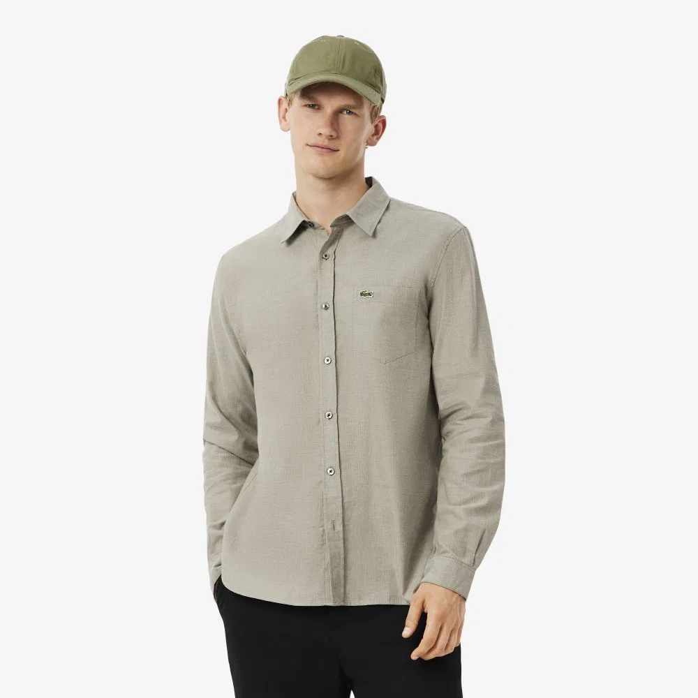 Мужская фланелевая рубашка в ёлочку, светло-серая, от Lacoste