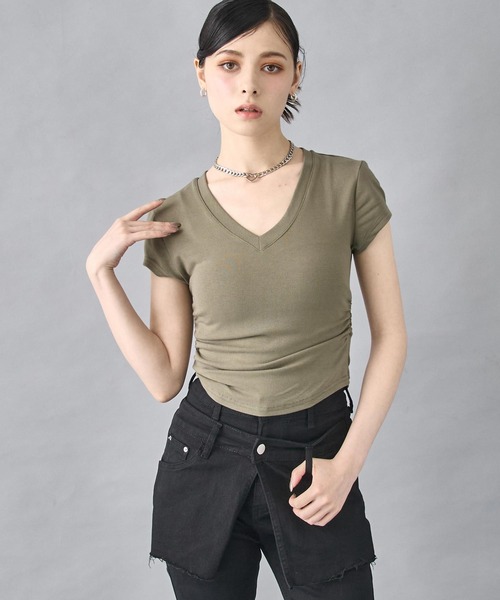 

Футболка с V-образным вырезом и присборенным низом ANAP, цвет хаки