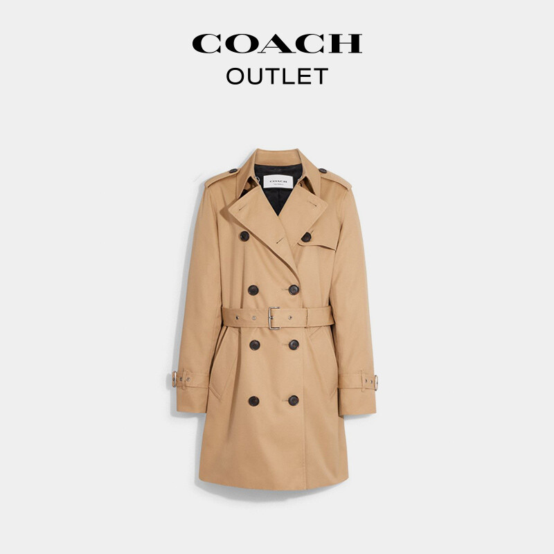 

Женская однотонная ветровка средней длины COACH, хаки