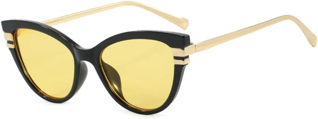 

Солнцезащитные очки для мужчин и женщин - защита UV400 - градиентный цвет "кошачий глаз", металлические петли, для занятий спортом на открытом воздухе и вождения DSVIGF, Black Yellow