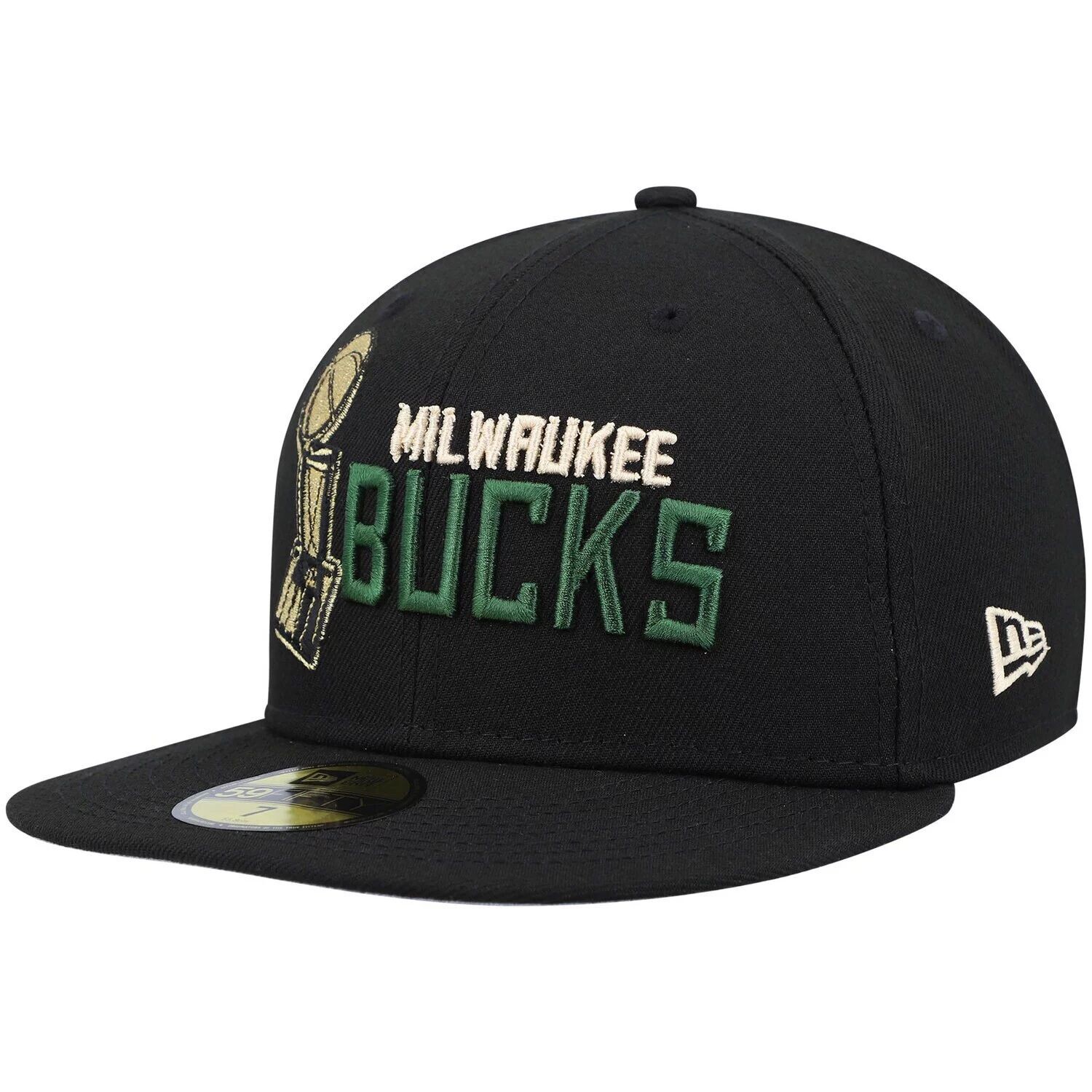 

Черная мужская приталенная кепка New Era Milwaukee Bucks Champs Trophy 59FIFTY