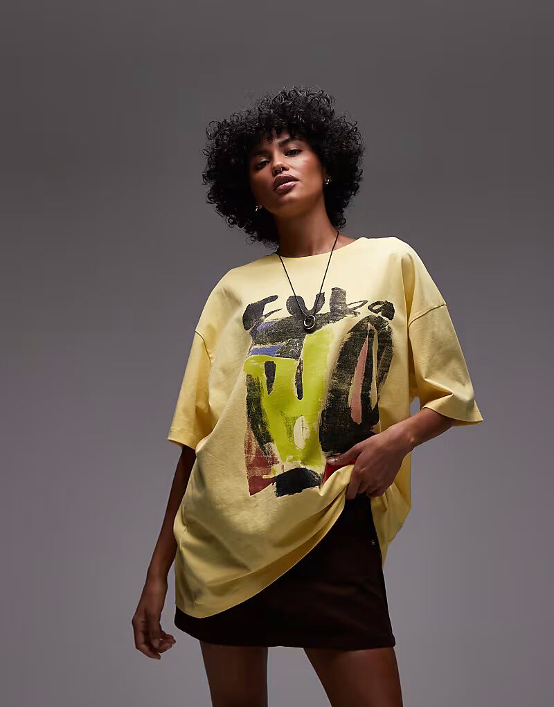 

Футболка Topshop с принтом Cuba большого размера желтого цвета