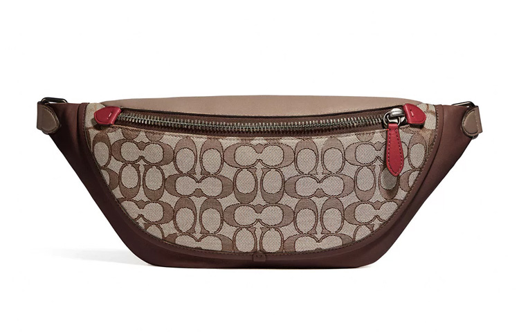

COACH Мужская сумка-туба League Canvas с кожаной поясной сумкой, цвет дуб/клен, коричневый, красный