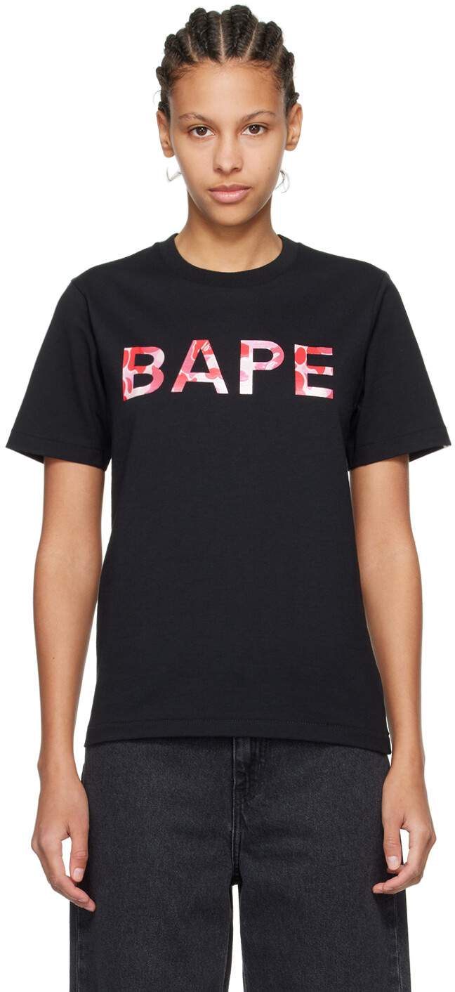 

Черная футболка с камуфляжным принтом ABC и блестками BAPE, черный/розовый