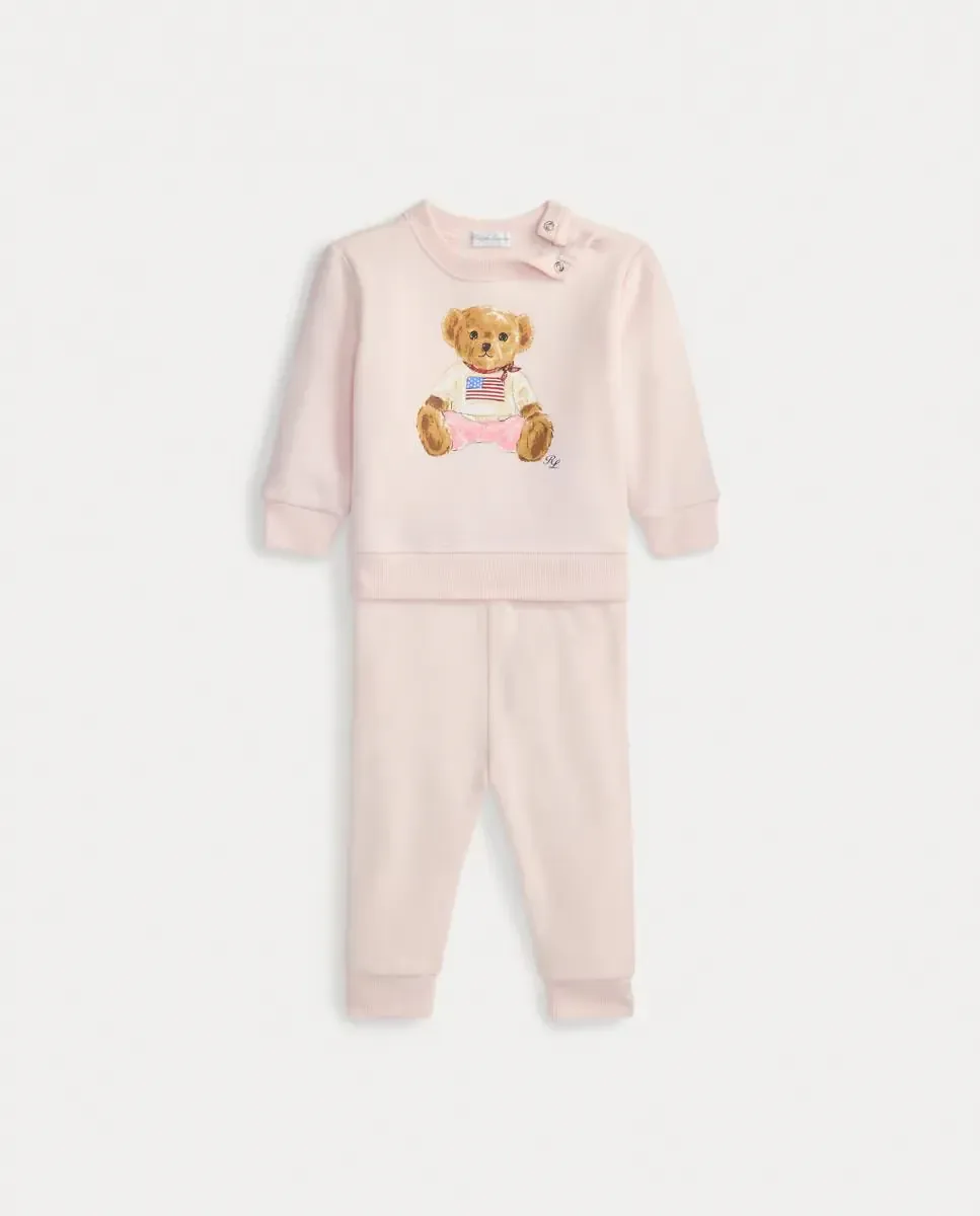 Велюровый комплект для девочки с мишкой Поло Polo Ralph Lauren, светло-розовый