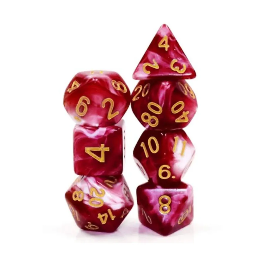 

Набор Poly — вишневый крем с золотом (7), Dice Sets - Resin/Acrylic - Red, Orange, Yellow, & Pink (Foam Brain Games)