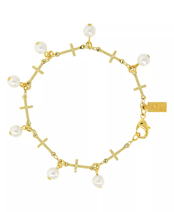 

Браслет из звеньев с имитацией жемчуга, покрытый золотом 14 карат Symbols Of Faith, yellow