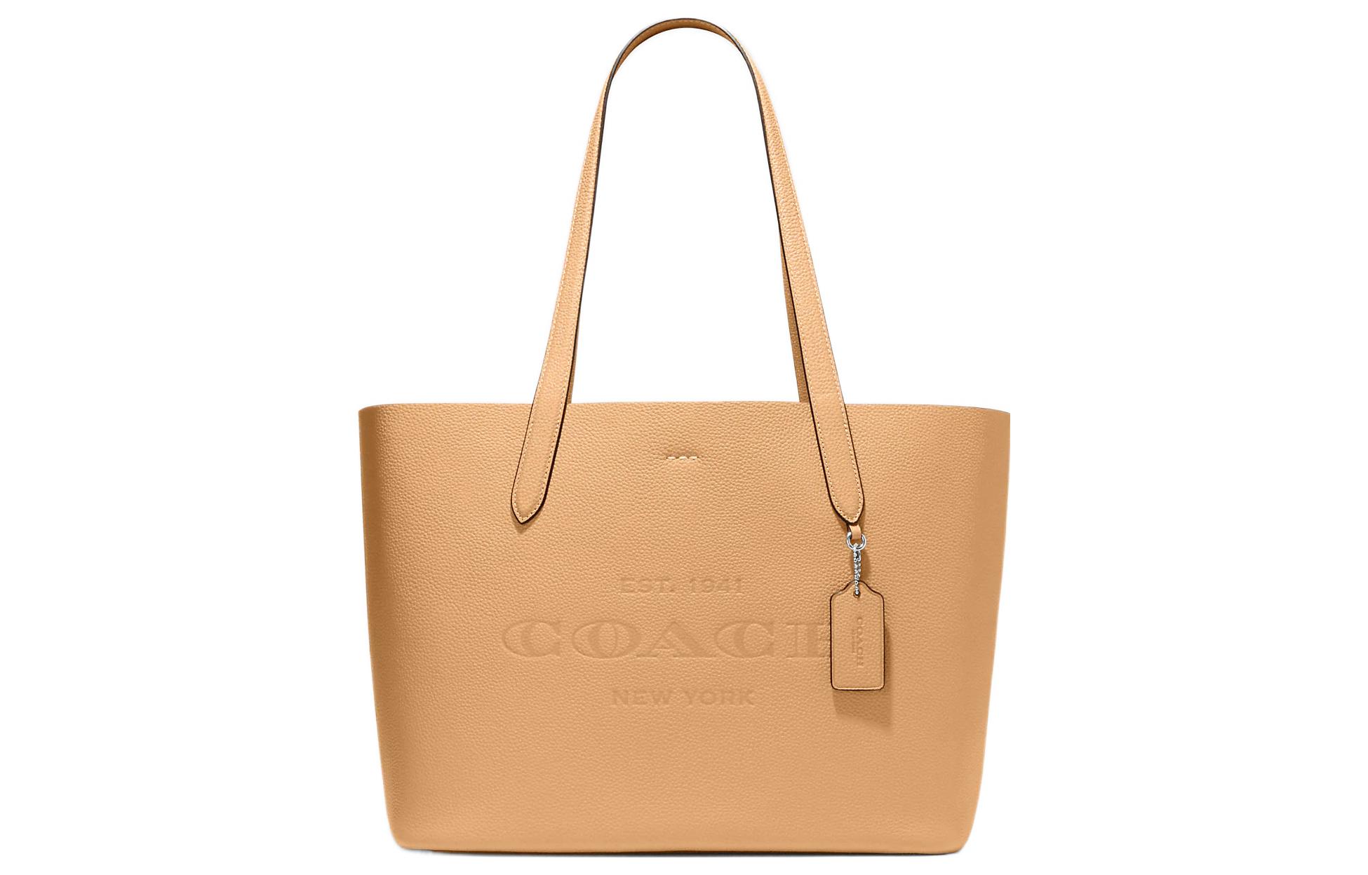 

COACH Сумка-шоппер из галечной кожи, шоппинг-сумка, женская ручная кладь, желтая сумка через плечо