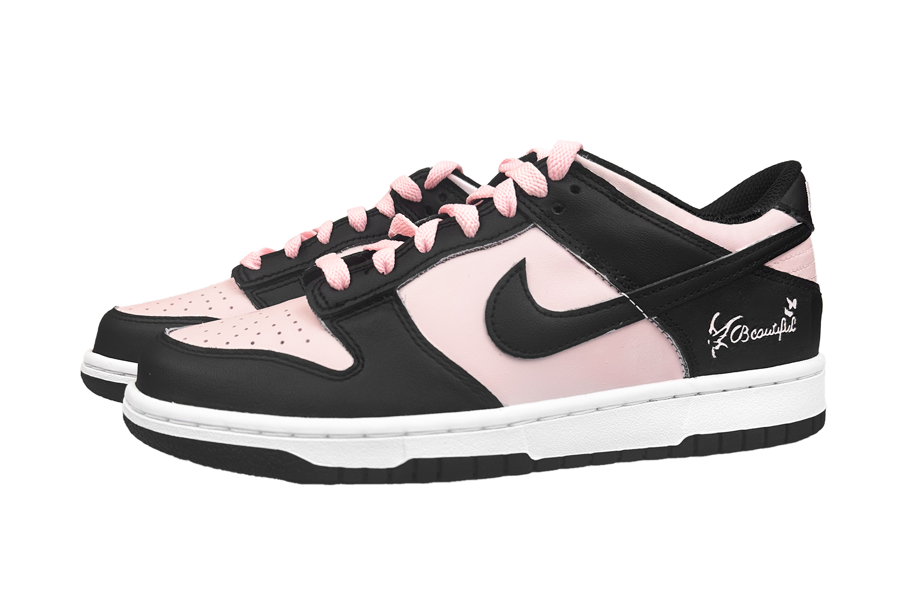 Nike Непромокаемые легкие нескользящие кроссовки low top для подростков, черные и розовые — фото 4