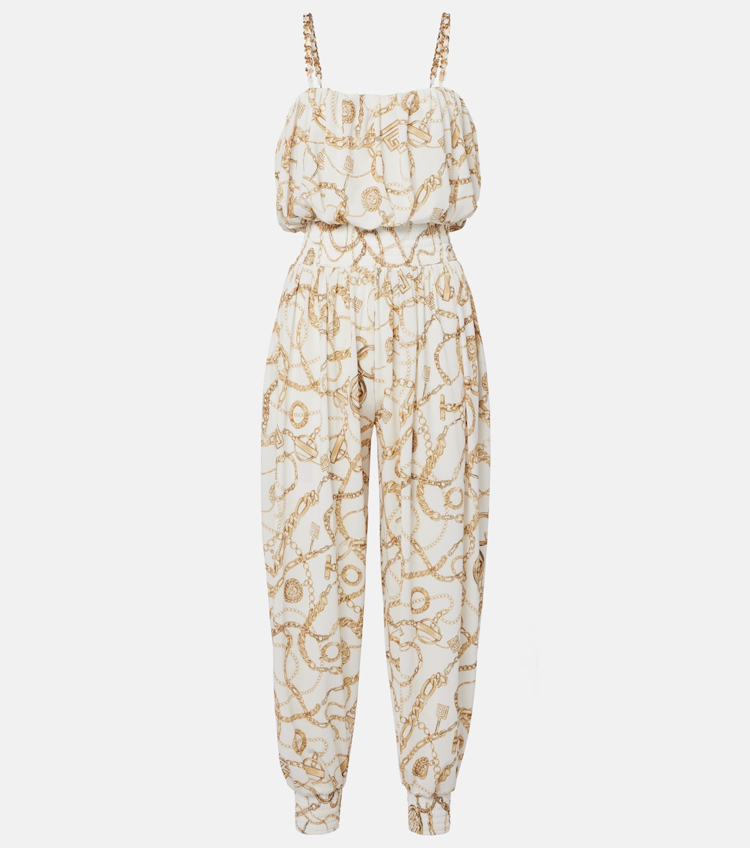 Комбинезон с принтом цепей Balmain, Blanc/Or