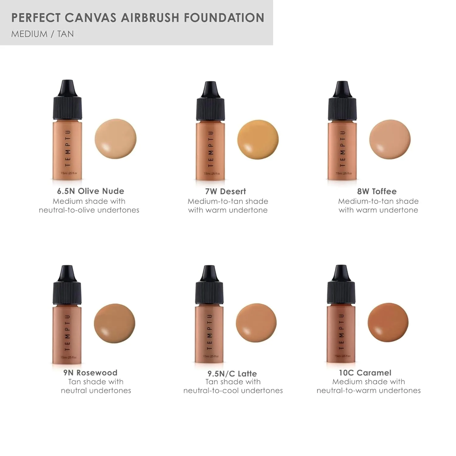 Стартовый набор тональной основы TEMPTU Perfect Canvas Hydra Lock Airbrush Foundation (оттенок Medium/Tan) и картриджи для Airpod Pro., Medium/Tan — фото 3