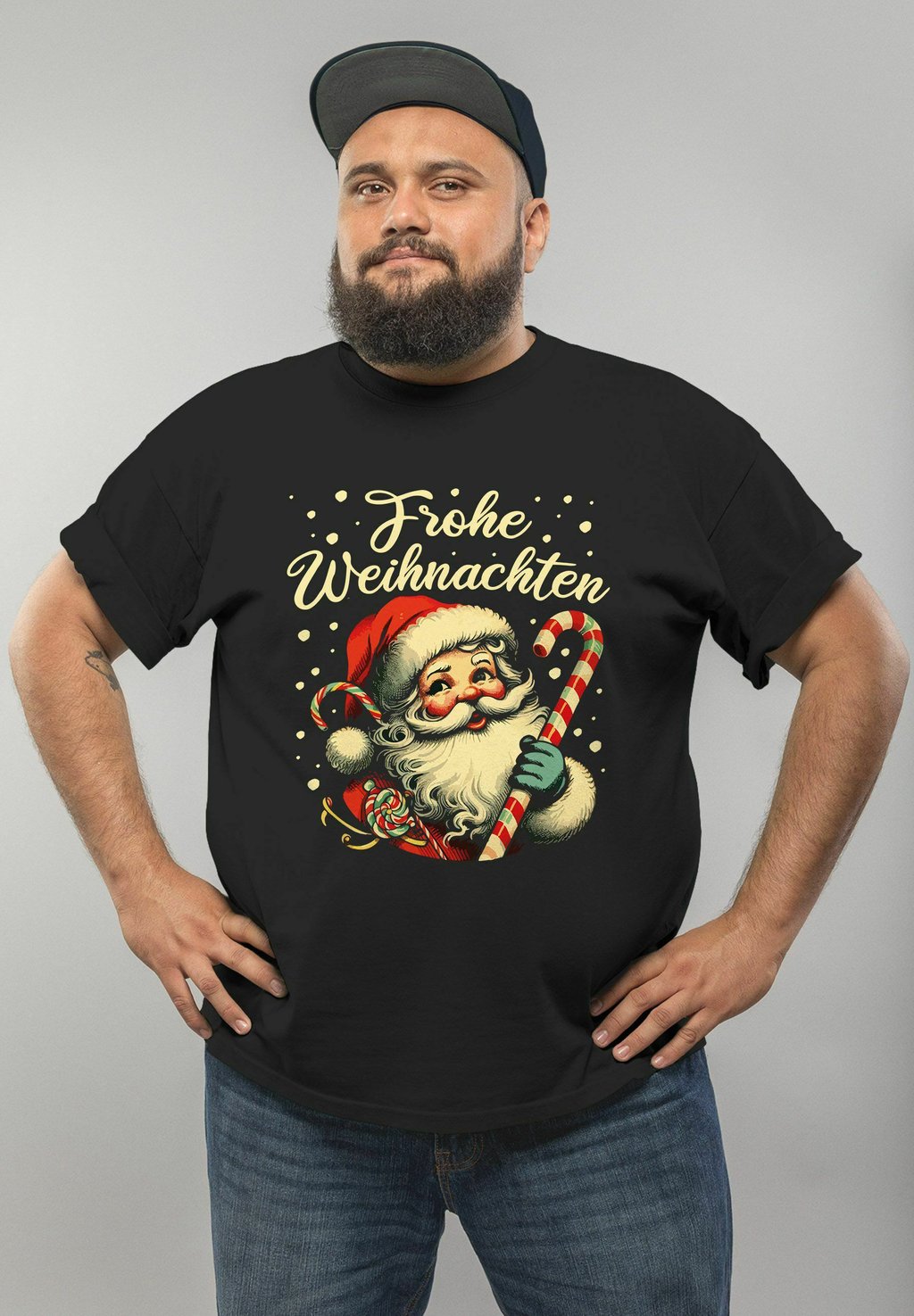 

Футболка с принтом FROHE WEIHNACHTEN SANTA CLAUS XMAS OUTFIT MoonWorks, черный