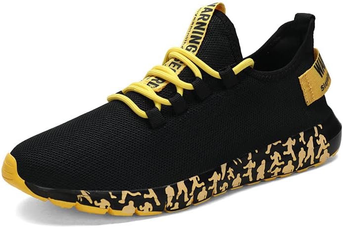 

Мужские стильные и удобные спортивные кроссовки на шнуровке для весны и лета, низкий каблук, верх из парусины, большие размеры, легкие, дышащие, подходят для бега Hoalox, черный/желтый