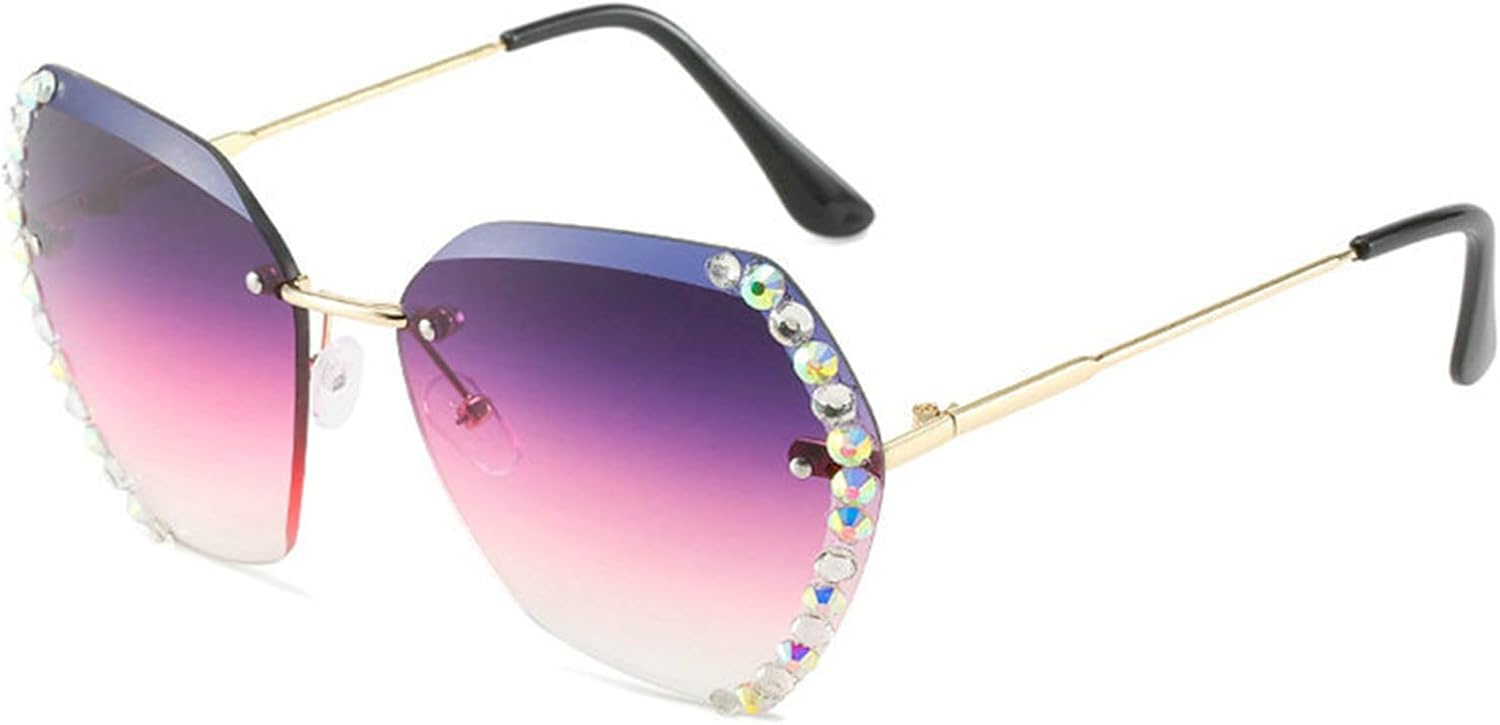 

Солнцезащитные очки Willochra для женщин без оправы с бриллиантами, увеличенного размера, с градиентными линзами и алмазной огранкой, в стиле «конфетная вечеринка», Purple Pink
