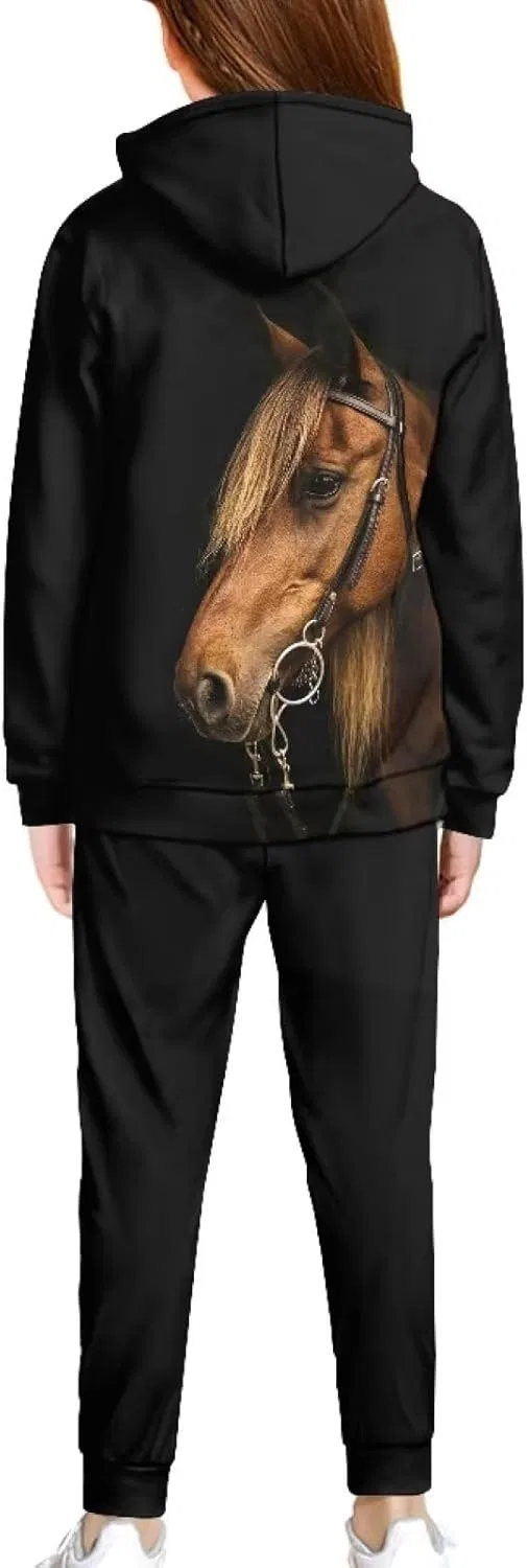 Детский спортивный костюм с принтом Yuuxorilu, 2 предмета, цвет Horse-black — фото 2