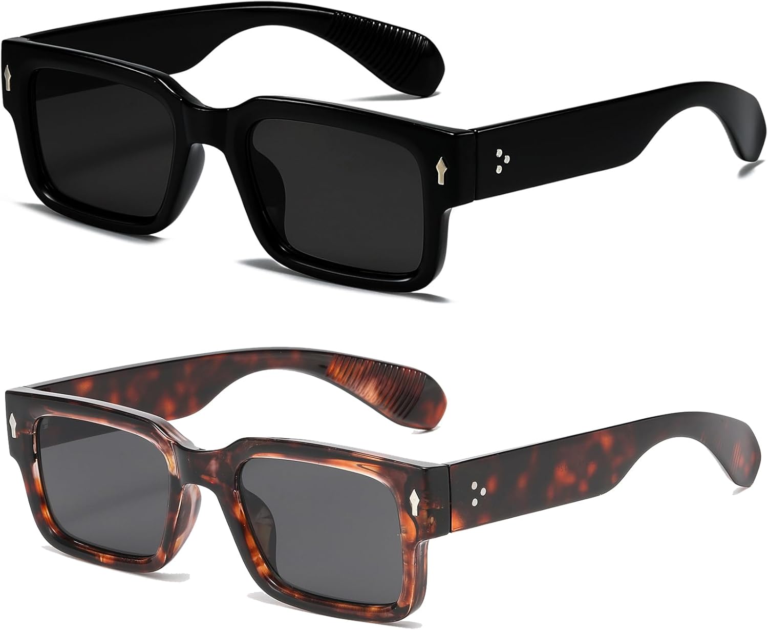 

Солнцезащитные очки EYLRIM в квадратной оправе для женщин и мужчин, модные массивные прямоугольные солнцезащитные очки черного цвета с защитой от УФ-излучения UV400, 2 Pack (Black/Grey+tortoise/Grey)