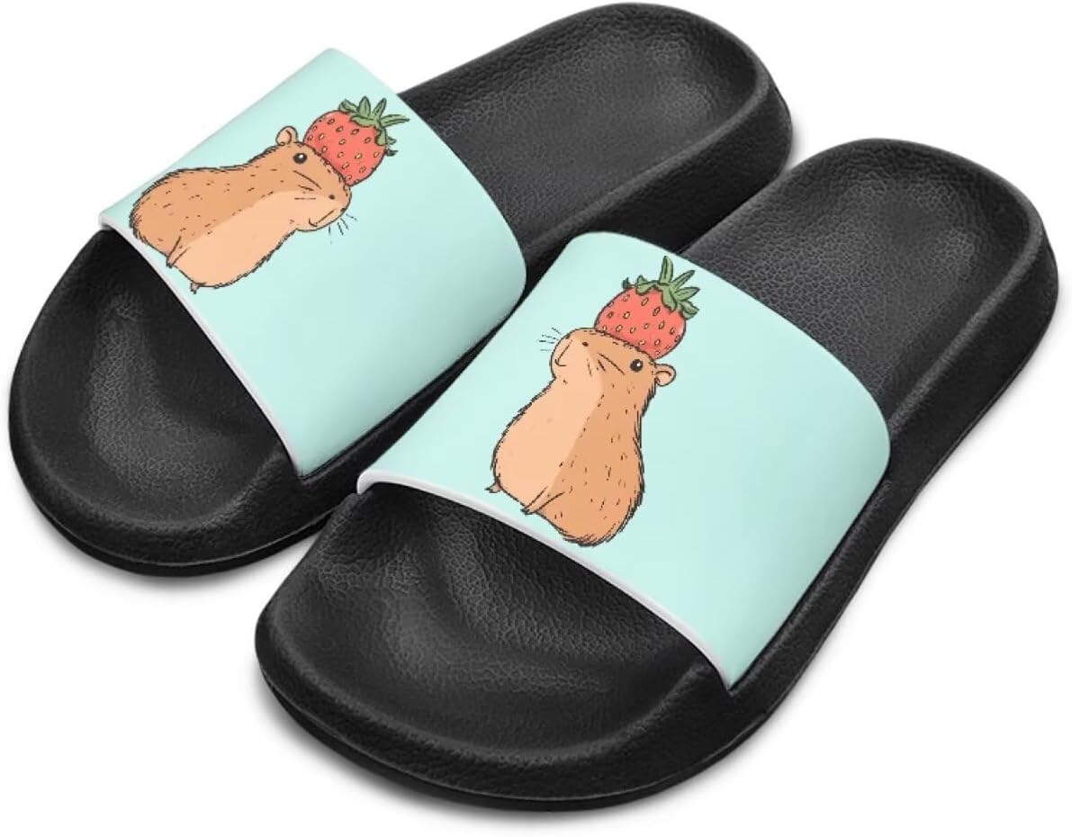 

Унисекс шлепанцы для девочек и мальчиков, удобные тапочки, нескользящие для душа, домашняя мода, толстая подошва, для дома и улицы, подарки Cugasmaru, Capybara Strawberry
