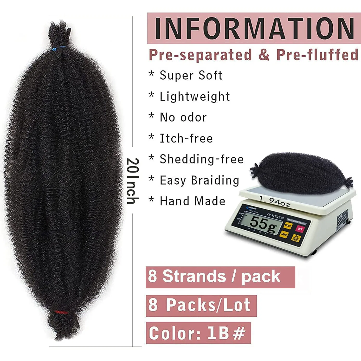 Искусственные волосы для плетения Soft Spring Twist Hair Xtrend, 8 упаковок по 20 дюймов, черные Xtrend, Blacks. — фото 2