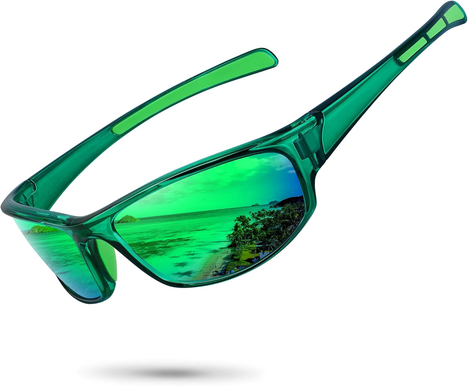 

Спортивные поляризованные солнцезащитные очки для мужчин и женщин, обтекаемой формы, для рыбалки, велоспорта, вождения, бега, с защитой от УФ-излучения Ofwin, Clear Green Frame/Green Mirror Lens