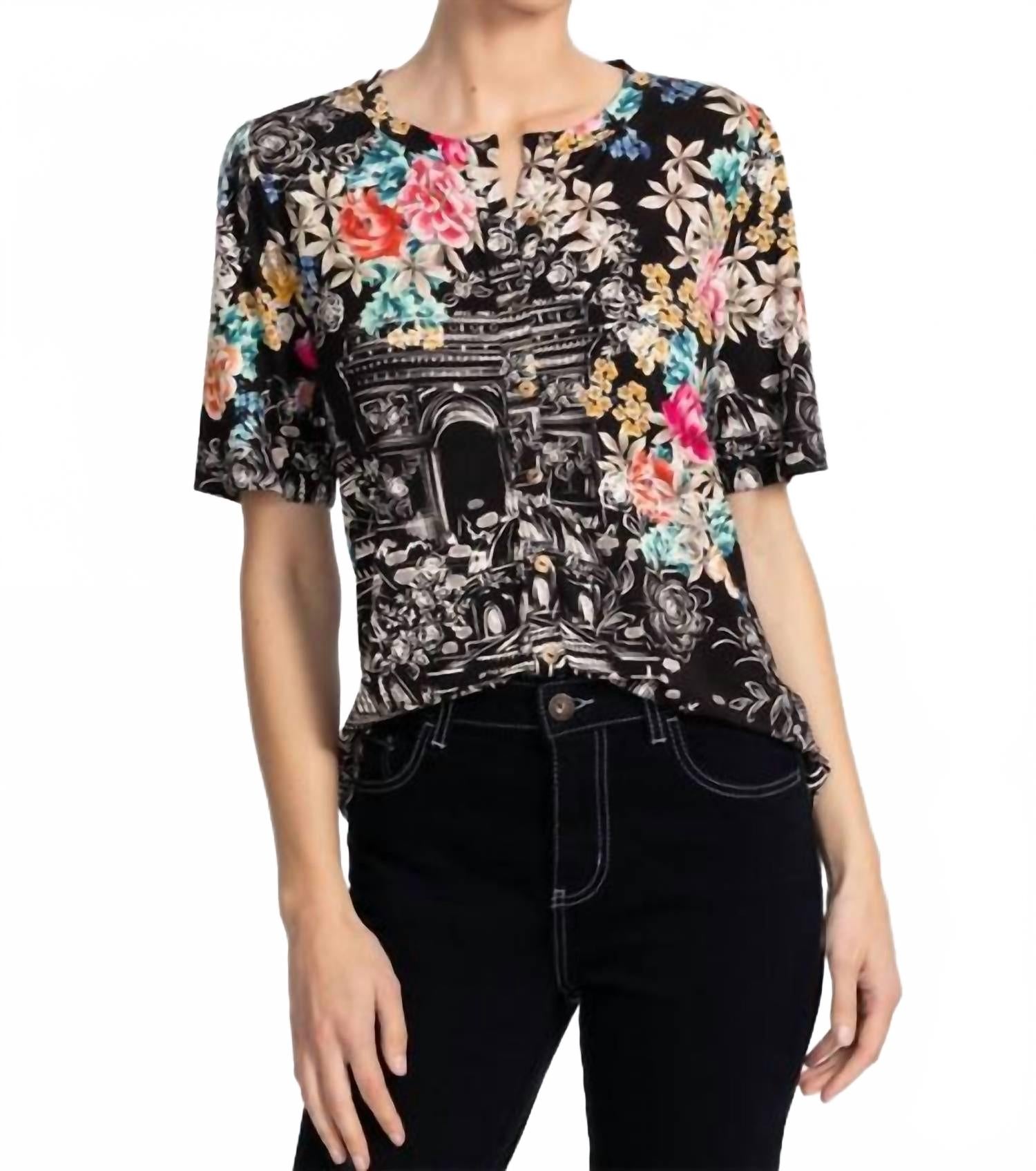 

Джейни Фаворит футболка с кимоно рукавом и воротником стойкой в цвете Лавилла Блэк Johnny Was, черный