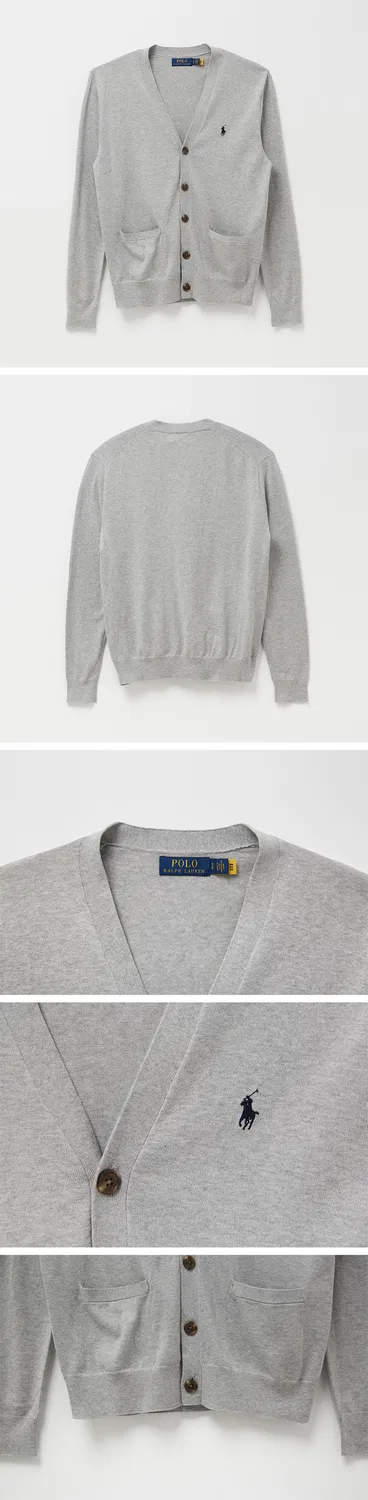 Женский хлопковый кардиган серого цвета от Polo Ralph Lauren — фото 3
