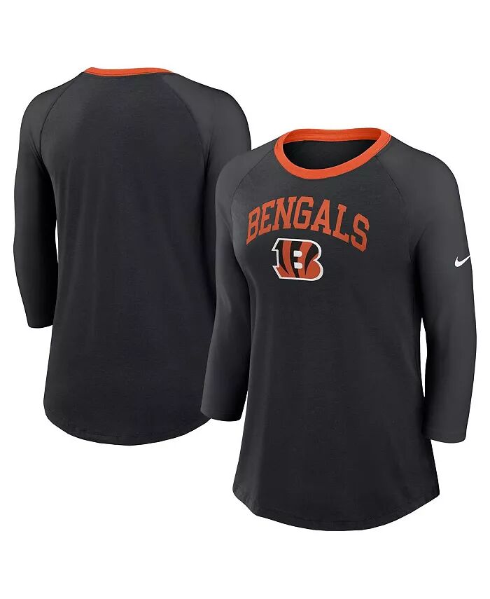 

Женская черная футболка Cincinnati Bengals с рукавом реглан 3/4 Nike