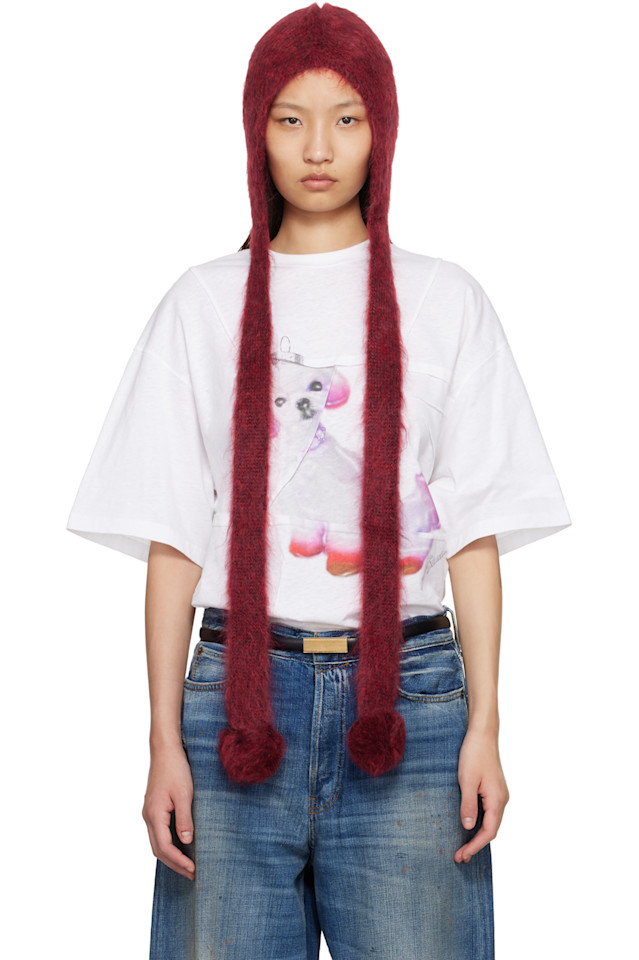 

Acne Studios Красный мохеровый капюшон с ушками