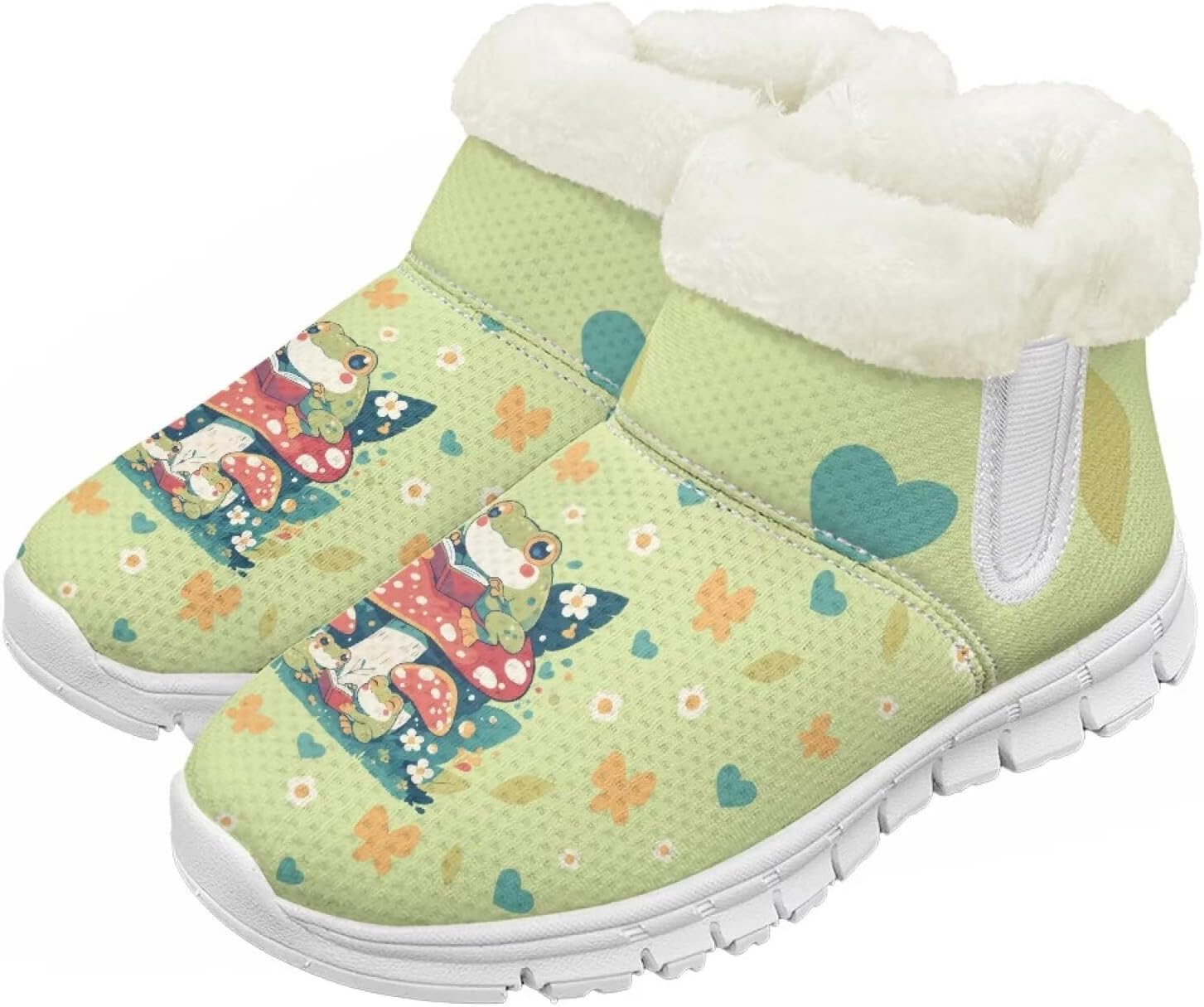 

Детские зимние сапоги для девочек, водонепроницаемые, противоскользящие, для холодной погоды, с искусственным мехом, походные ботинки Goronwyfloyd, Green Frog Mushroom