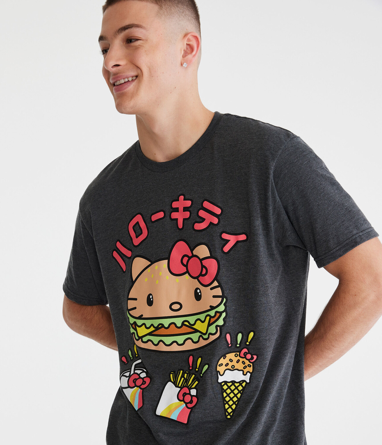

Футболка с рисунком Hello Kitty Burger Aeropostale, серый